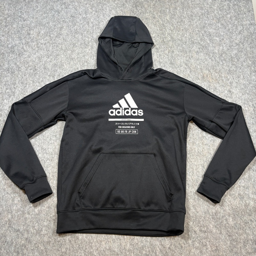 Adidas Hoodie Sweatshirt Men's Size Small Black Pockets Fleece Sweater Big Logo